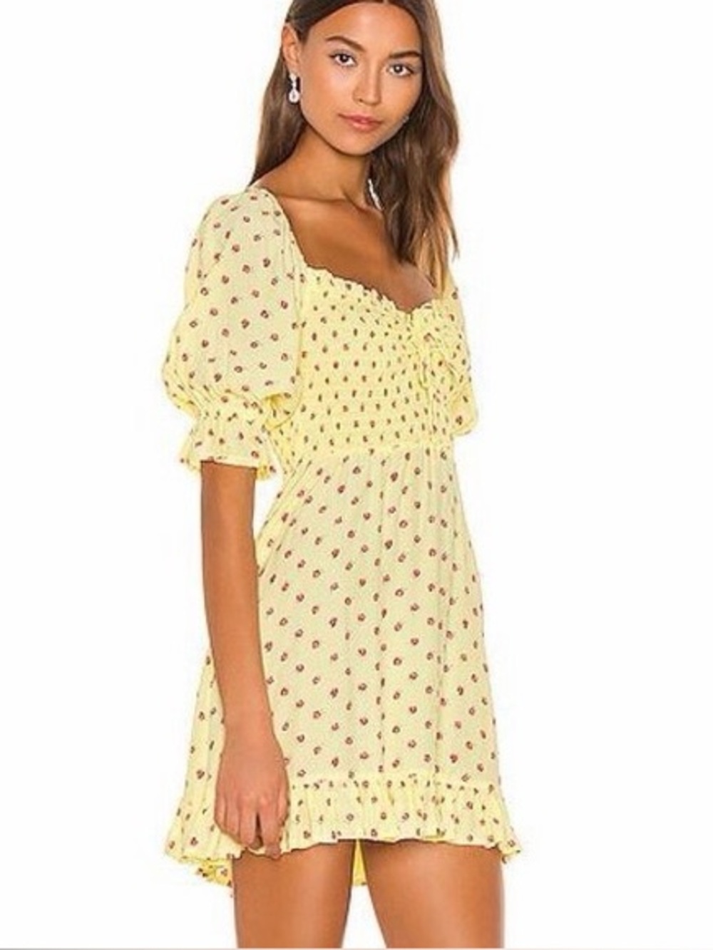 Faithfull the Brand Yellow Floral Shirred Mini Dress
